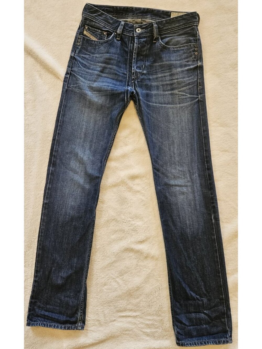 Diesel Mennit Mens 30x34 Regular Straight Jeans Blue Wash 0073N Distressed Denim